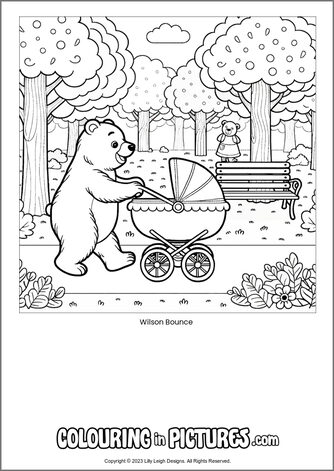 Free printable bear colouring in picture of Wilson Bounce