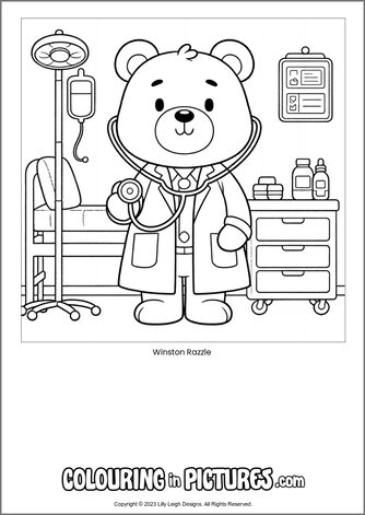 Free printable bear colouring in picture of Winston Razzle