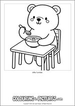 Free printable bear themed colouring page of a bear. Colour in Alfie Tumble.