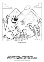 Free printable bear themed colouring page of a bear. Colour in Archie Cinnamon.