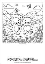 Free printable bear themed colouring page of a bear. Colour in Basil And Dora.