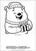 Free printable bear colouring page. Colour in Bear's Christmas.