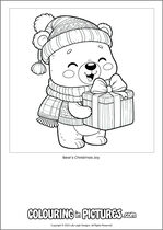 Free printable bear themed colouring page of a bear. Colour in Bear's Christmas Joy.