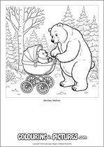 Free printable bear themed colouring page of a bear. Colour in Bentley Mellow.