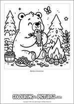 Free printable bear themed colouring page of a bear. Colour in Bertie Cinnamon.