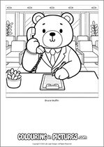 Free printable bear themed colouring page of a bear. Colour in Bruce Muffin.