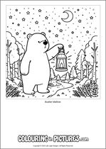 Free printable bear themed colouring page of a bear. Colour in Buster Mellow.