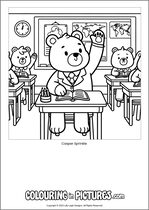 Free printable bear themed colouring page of a bear. Colour in Casper Sprinkle.