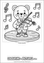 Free printable bear themed colouring page of a bear. Colour in Chester Sparkle.