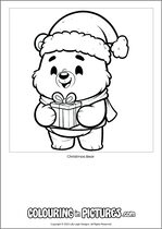 Free printable bear themed colouring page of a bear. Colour in Christmas Bear.
