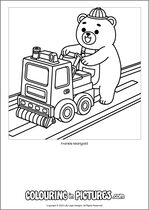 Free printable bear themed colouring page of a bear. Colour in Frankie Marigold.