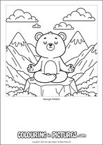 Free printable bear themed colouring page of a bear. Colour in George Pebble.