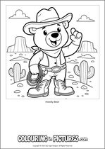 Free printable bear themed colouring page of a bear. Colour in Howdy Bear.