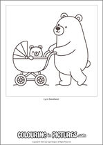Free printable bear themed colouring page of a bear. Colour in Lyra Dewbear.