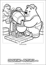 Free printable bear themed colouring page of a bear. Colour in Marley Muzzle.