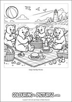 Free printable bear themed colouring page of a bear. Colour in Ozzy Family Picnic.