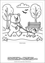 Free printable bear themed colouring page of a bear. Colour in Pablo Nuzzle.