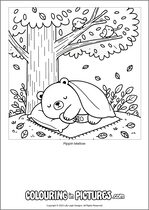 Free printable bear themed colouring page of a bear. Colour in Pippin Mellow.