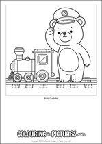 Free printable bear themed colouring page of a bear. Colour in Rolo Cuddle.