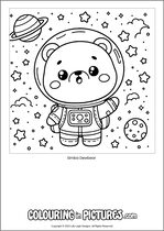 Free printable bear themed colouring page of a bear. Colour in Simba Dewbear.