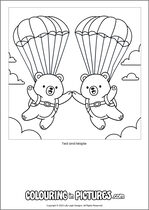 Free printable bear themed colouring page of a bear. Colour in Ted and Maple.
