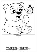 Free printable bear themed colouring page of a bear. Colour in Ted Ripple.