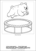 Free printable bear themed colouring page of a bear. Colour in Theo Cinnamon.
