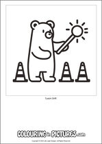 Free printable bear themed colouring page of a bear. Colour in Tyson Drift.