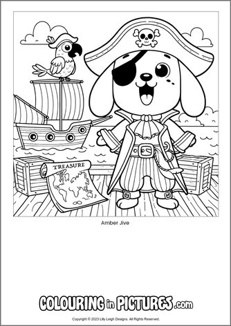 Free printable dog colouring in picture of Amber Jive