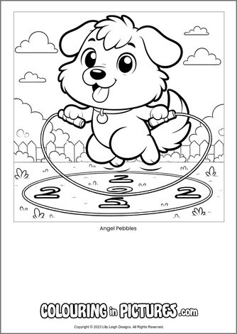 Free printable dog colouring in picture of Angel Pebbles