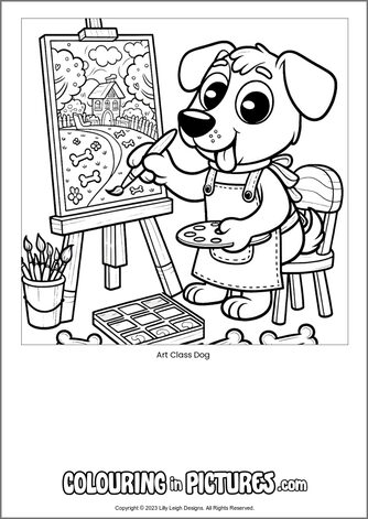 Free printable dog colouring in picture of Art Class Dog