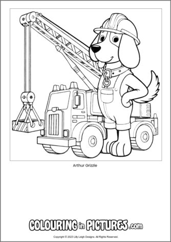 Free printable dog colouring in picture of Arthur Grizzle