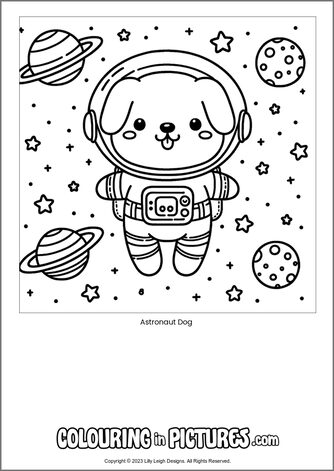 Free printable dog colouring in picture of Astronaut Dog