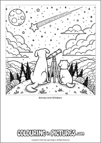 Free printable dog colouring in picture of Barney and Whiskers