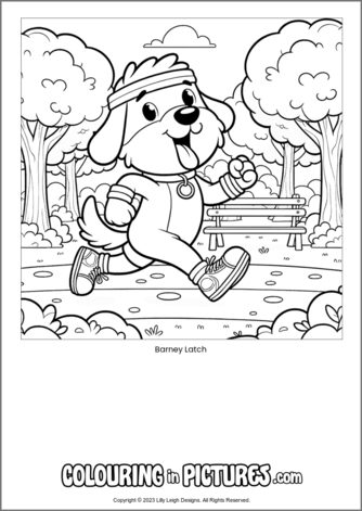 Free printable dog colouring in picture of Barney Latch
