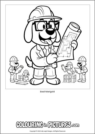 Free printable dog colouring in picture of Basil Marigold