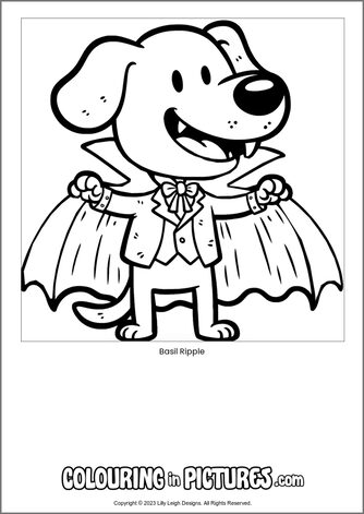 Free printable dog colouring in picture of Basil Ripple