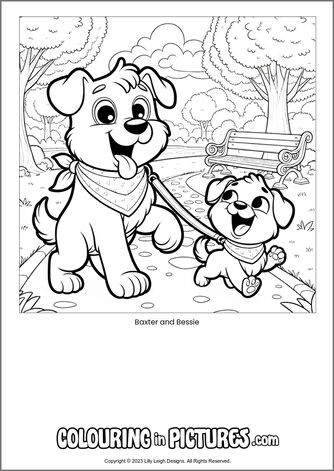 Free printable dog colouring in picture of Baxter and Bessie