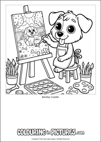 Free printable dog colouring in picture of Bentley Cuddle