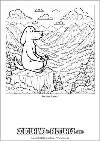 Free printable dog colouring in picture of Bentley Snowy