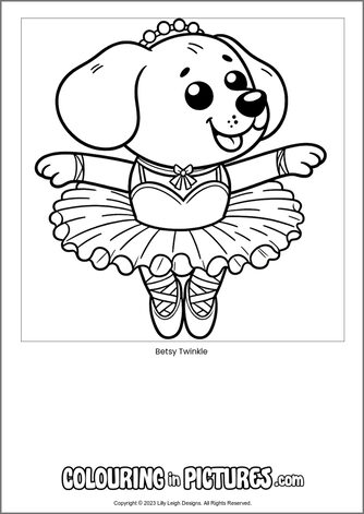 Free printable dog colouring in picture of Betsy Twinkle