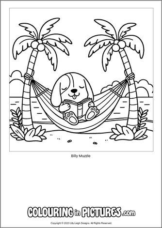 Free printable dog colouring in picture of Billy Muzzle