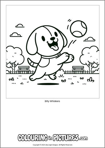 Free printable dog colouring in picture of Billy Whiskers