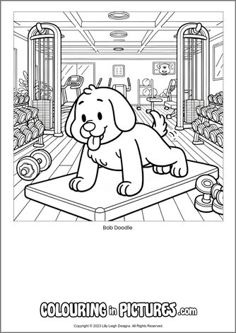 Free printable dog colouring in picture of Bob Doodle