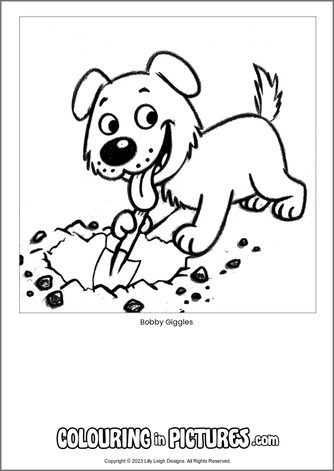 Free printable dog colouring in picture of Bobby Giggles