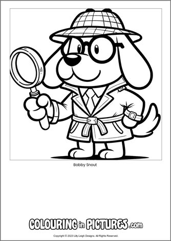 Free printable dog colouring in picture of Bobby Snout