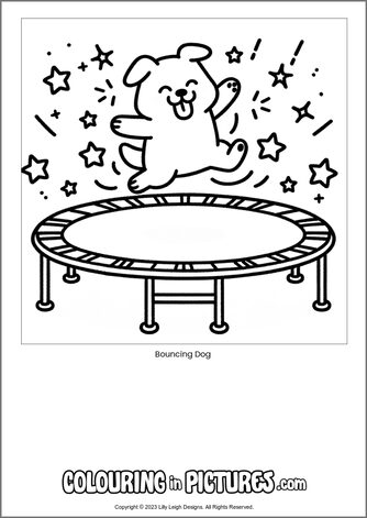 Free printable dog colouring in picture of Bouncing Dog