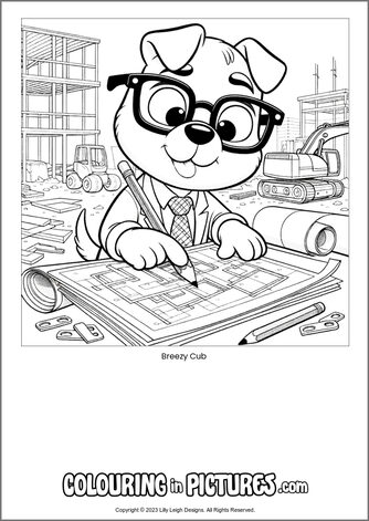Free printable dog colouring in picture of Breezy Cub