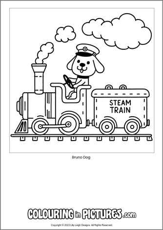 Free printable dog colouring in picture of Bruno Dog