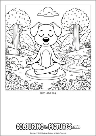 Free printable dog colouring in picture of Calm Lotus Dog